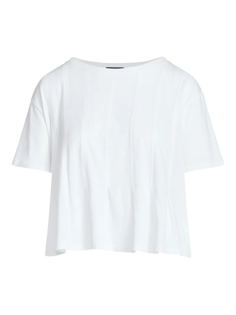 Scoop Women’s and Women's Plus Pleated Cropped Cotton Tee, Sizes XS-4X | Walmart (US)