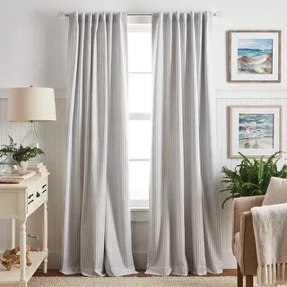 Martha Stewart Ticking Stripe Back Tab Curtain Panel Pair - Overstock - 33489853 | Bed Bath & Beyond
