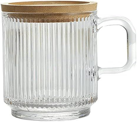Amazon.com | Lysenn Iridescent Glass Coffee Mug with Lid - Premium Classical Vertical Stripes Gla... | Amazon (US)