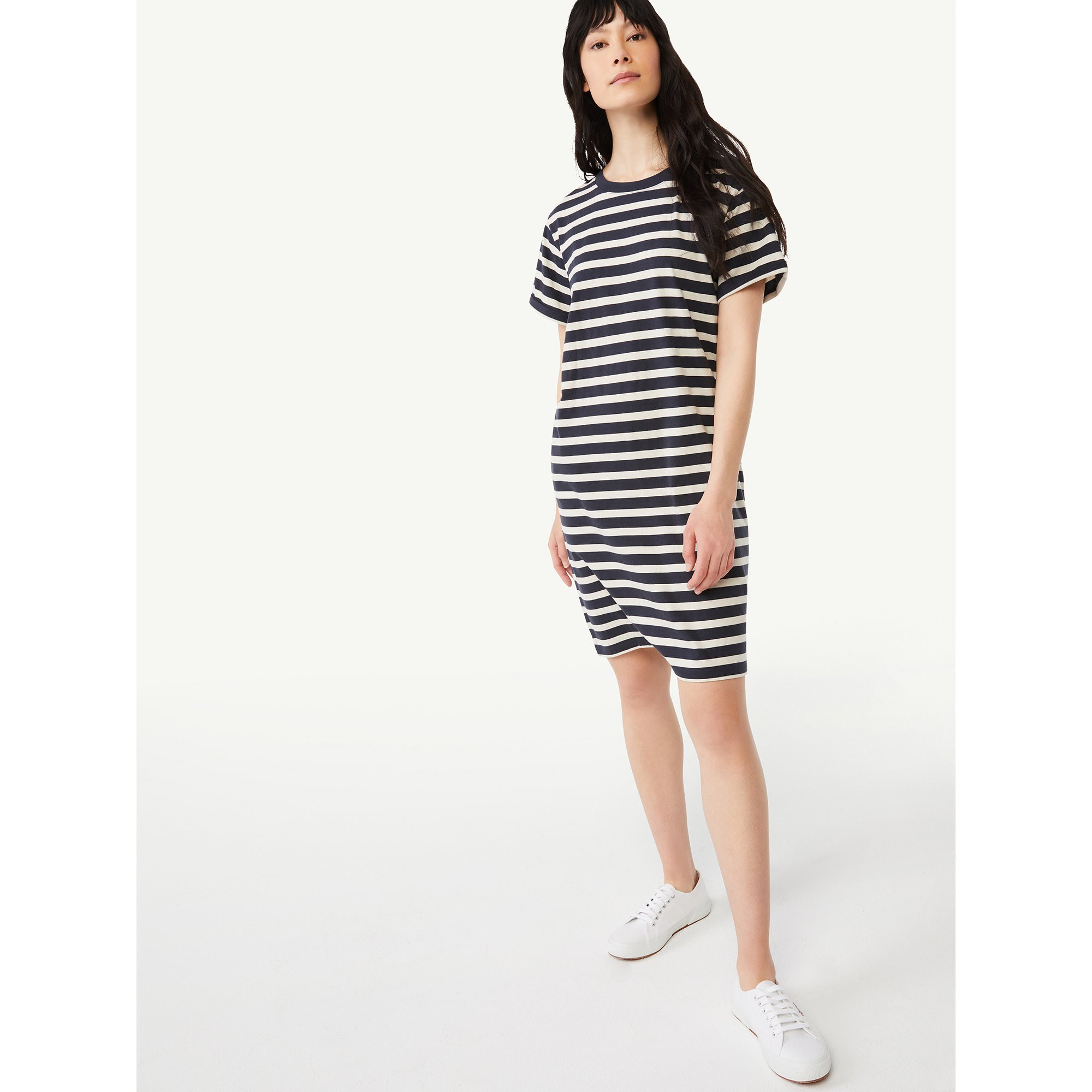 Free Assembly Women's Short Sleeve T-Shirt Dress with Cuffed Sleeves | Walmart (US)