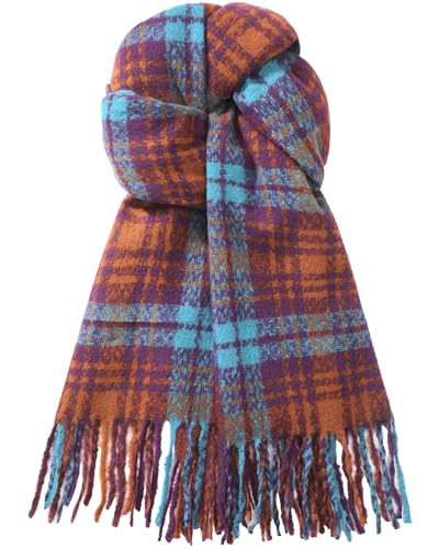 DOFOWORK Scarf for Women - Scarves for Women Winter Warm, Plaid Long Shawl Winter Scarf for Cold Weather, Soft Tassel Wrap Blanket, Purple | Amazon (US)