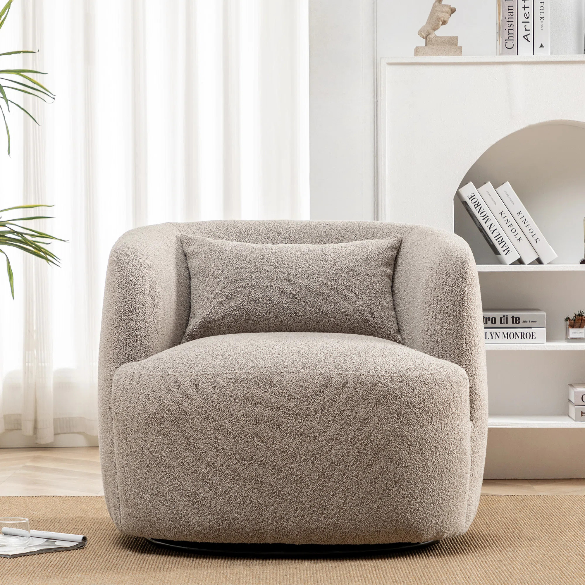 Sydney 34" Wide Boucle Upholstered Swivel Armchair | Wayfair North America