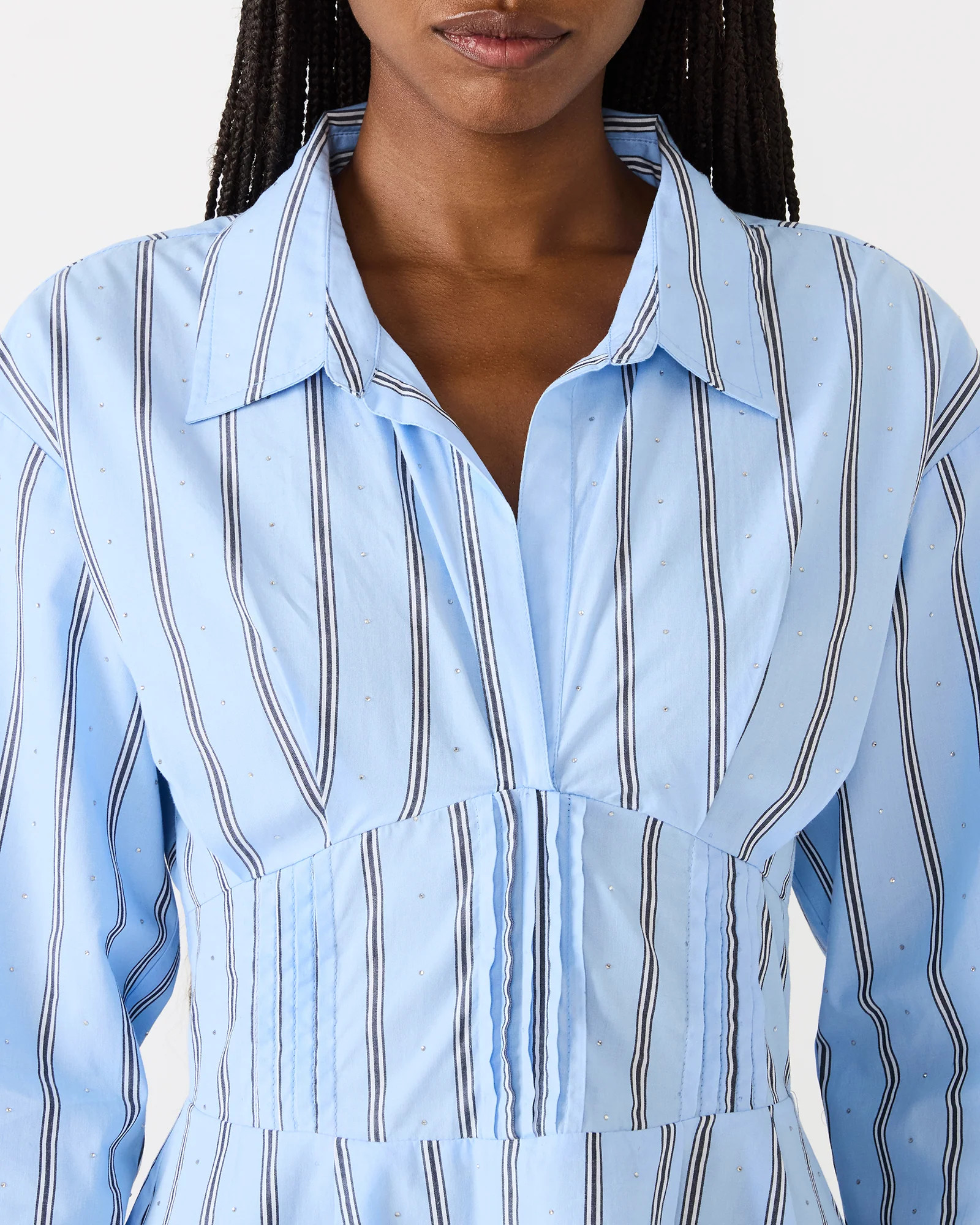 ARIANY Estate Blue Long-Sleeved Collared Neckline Women's Dress | Steve Madden (US)