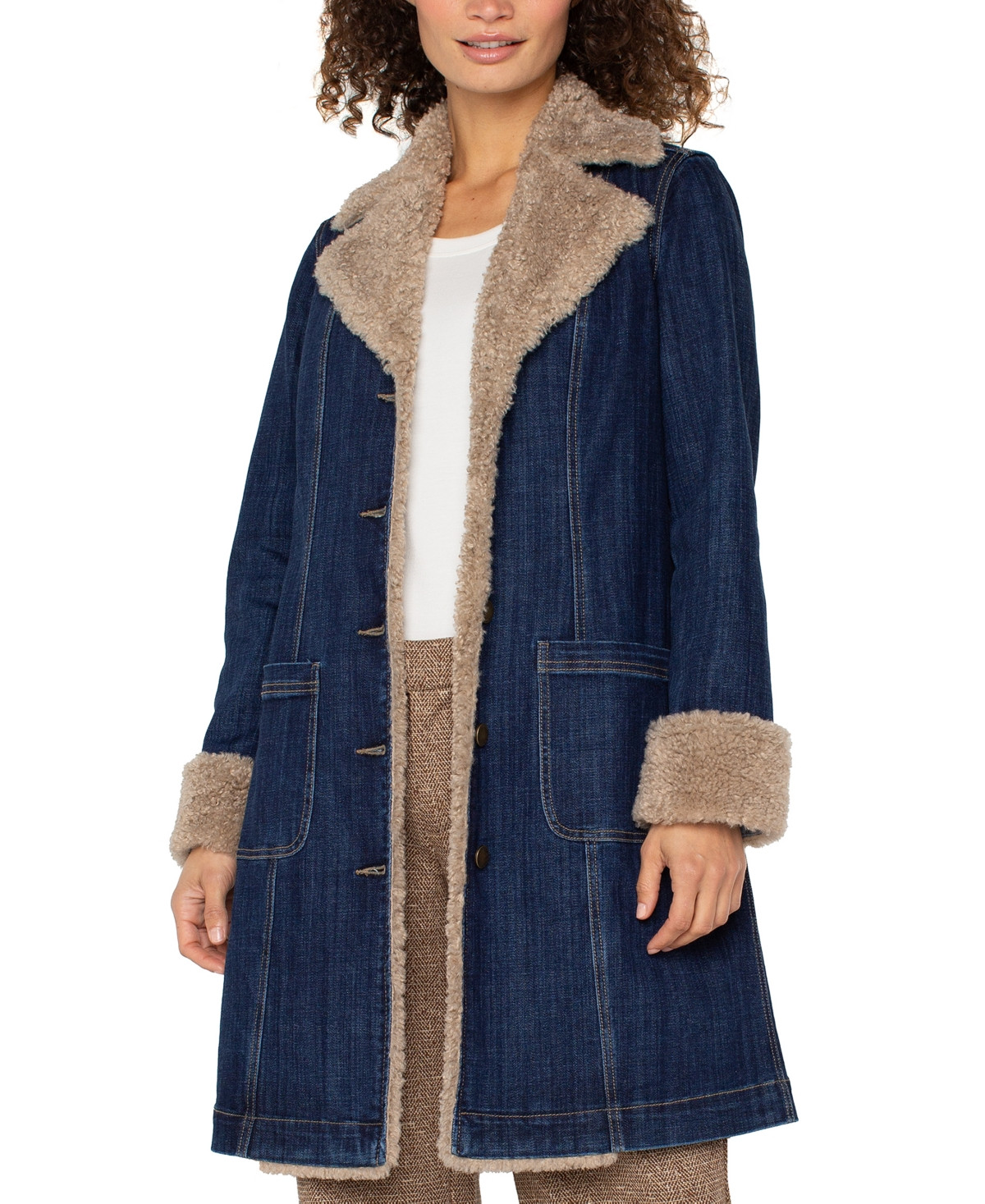 Liverpool Los Angeles Women's Sherpa Trim Notch Collar Jacket - Rinse Wash | Macy's