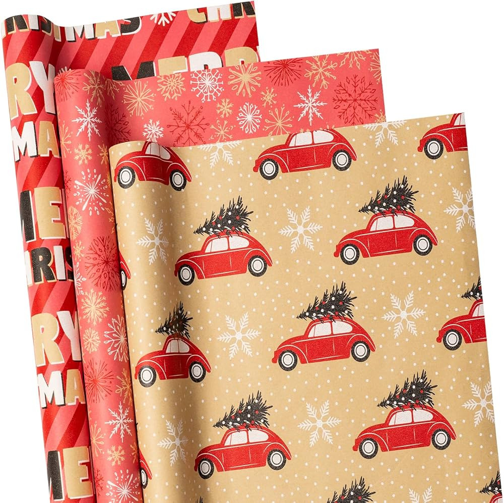 RUSPEPA Christmas Wrapping Paper Rolls - 17 inches x 10 feet per Roll, Total of 3 Rolls - Car and... | Amazon (US)
