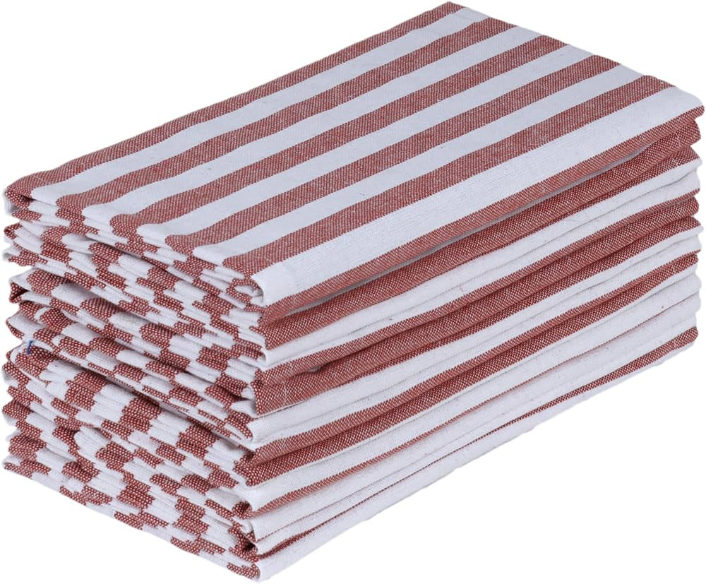 Harvest Dinner Napkins Stripes Cloth Napkins Set of 12 Rust/White Color Dinner Napkins 100% Cotto... | Amazon (US)