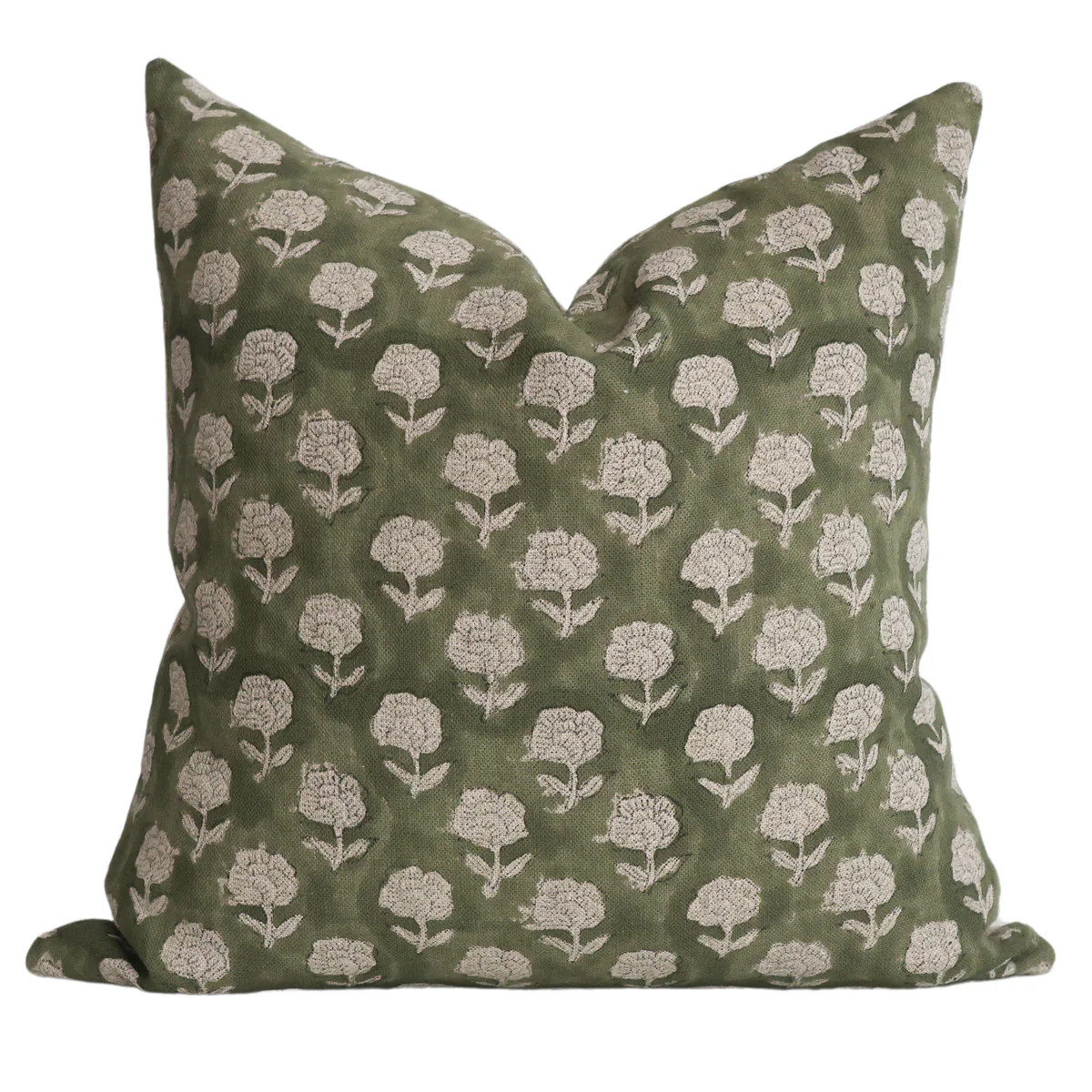 Antique Green Floral Block Print Pillow Cover | Hackner Home (US)