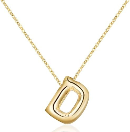 Rhinelife Letter Necklace Bubble Initial Pendant Necklaces for Women Cute Alphabet 14K Gold Plate... | Amazon (US)