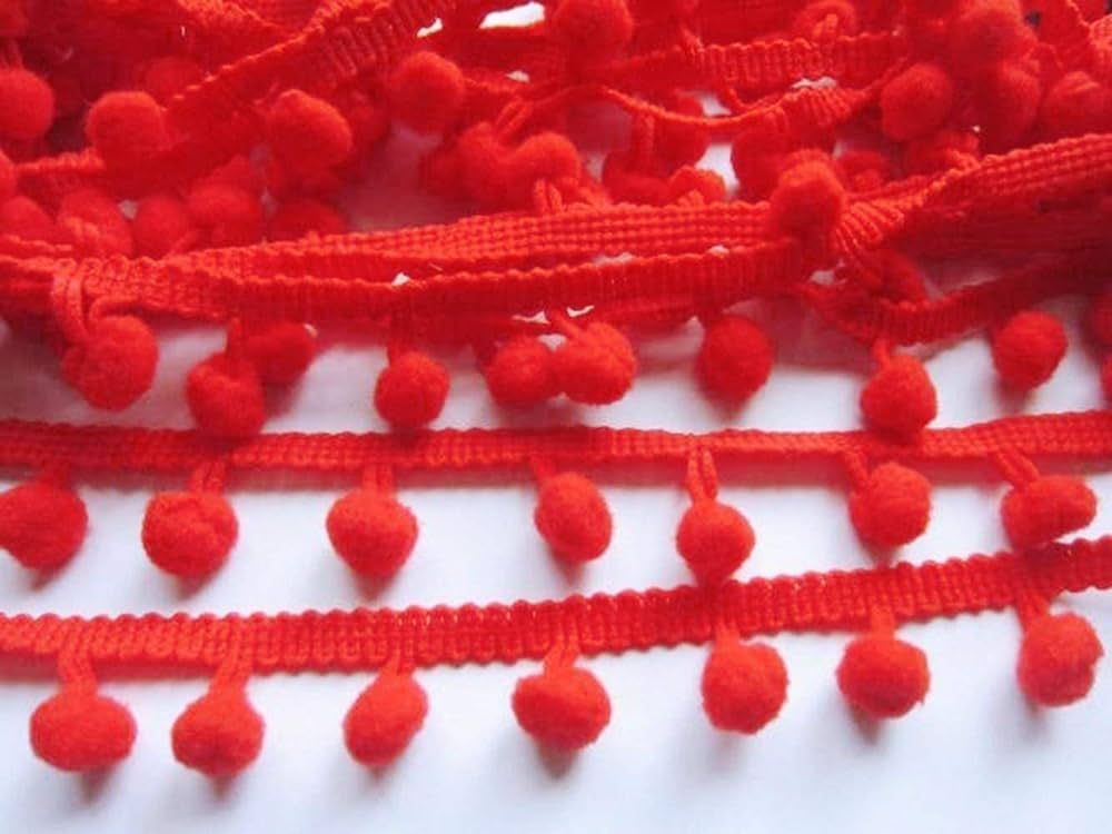 Teemico 20 Yards Mini Pom Pom Trim Ball Fringe Ribbon Sew on Pom Pom Fringe Tassel Lace for DIY Sewing Accessory (red) | Amazon (US)