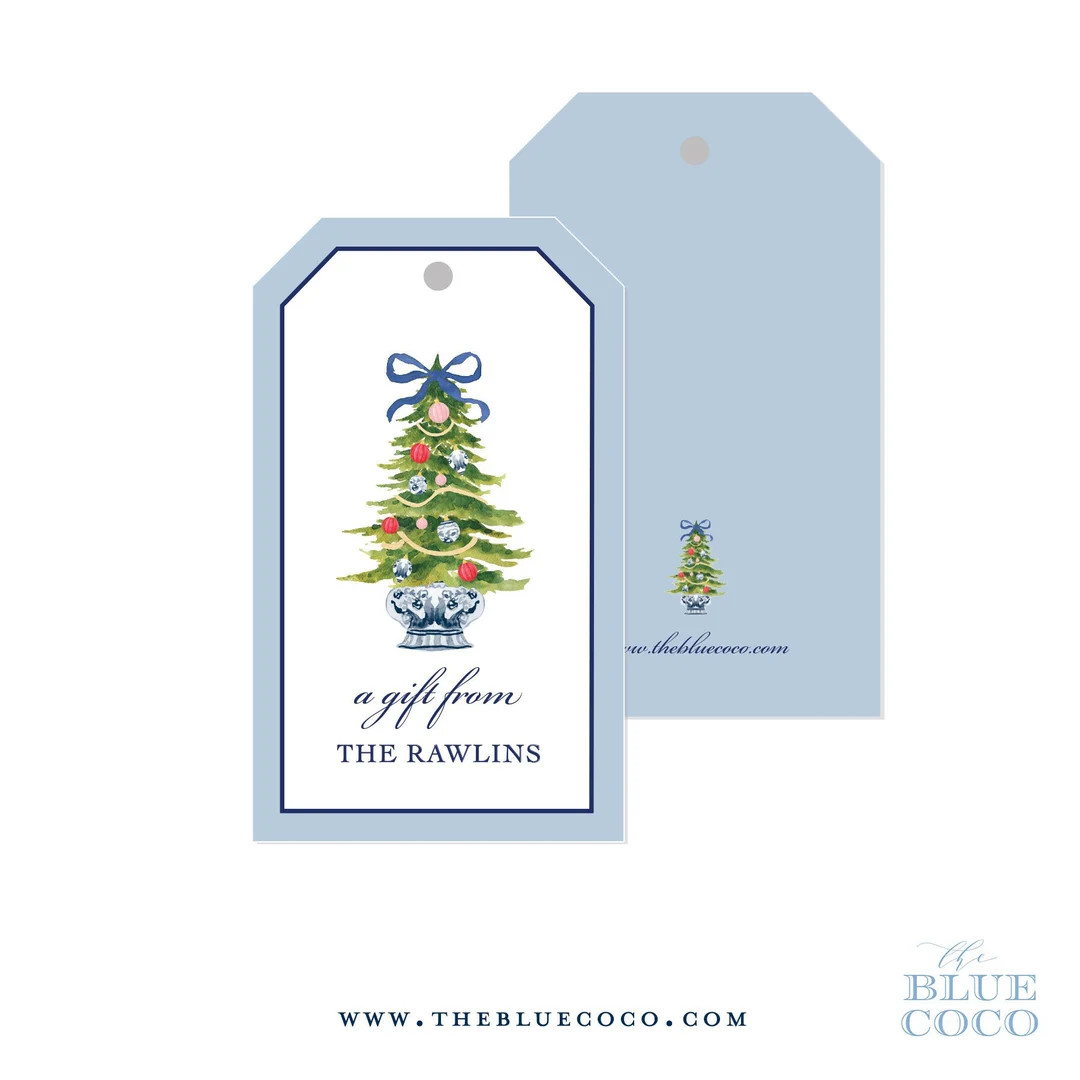 Blue Chinoiserie Christmas Tree Gift Tags |  Set of 16 | Etsy (US)