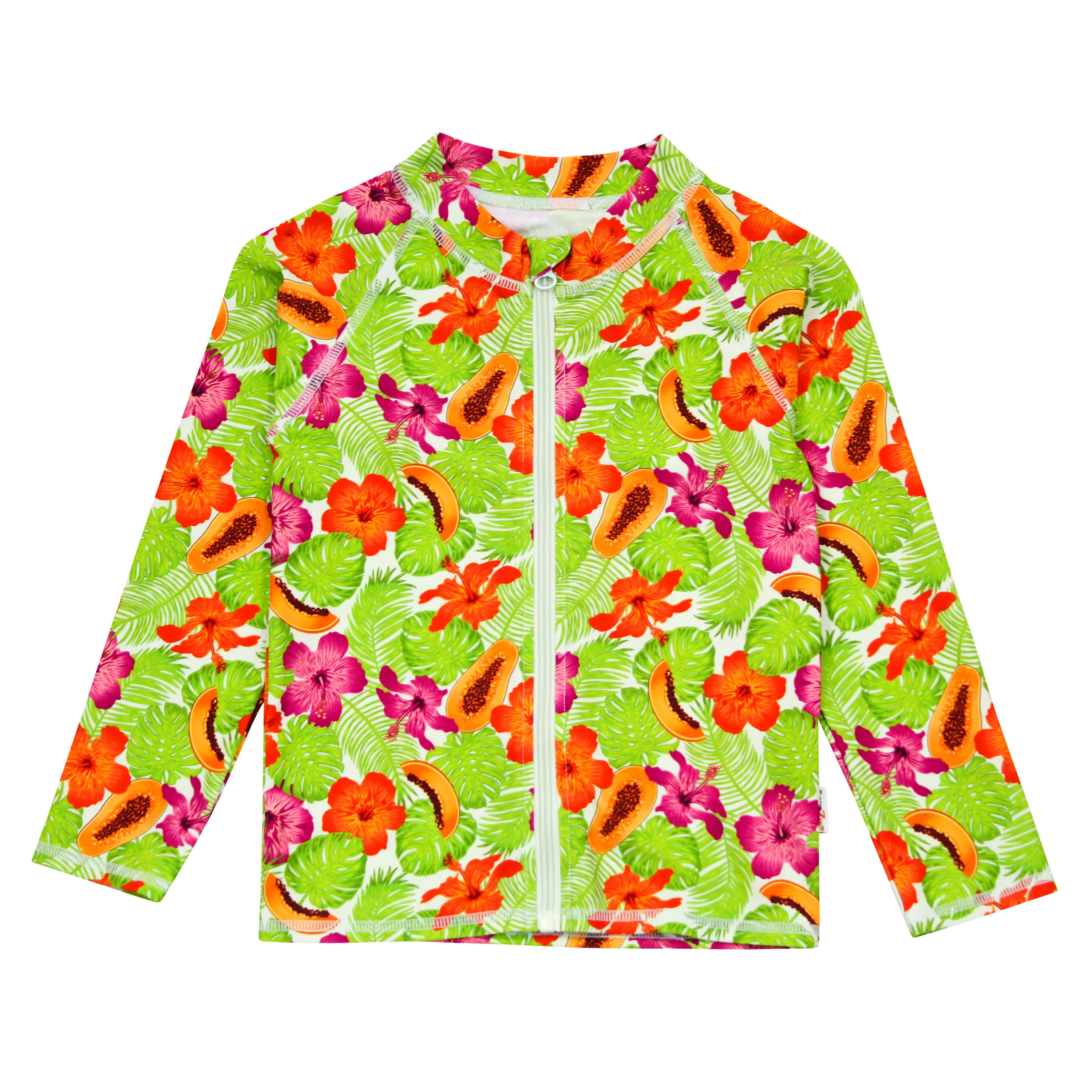 Kid's Long Sleeve Zipper Rash Guard Swim Shirt | "Hibiscus" | SwimZip