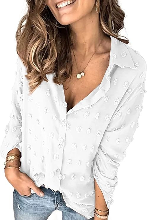 Astylish Women Pompom Button Down Shirt Casual Blouse Top | Amazon (US)
