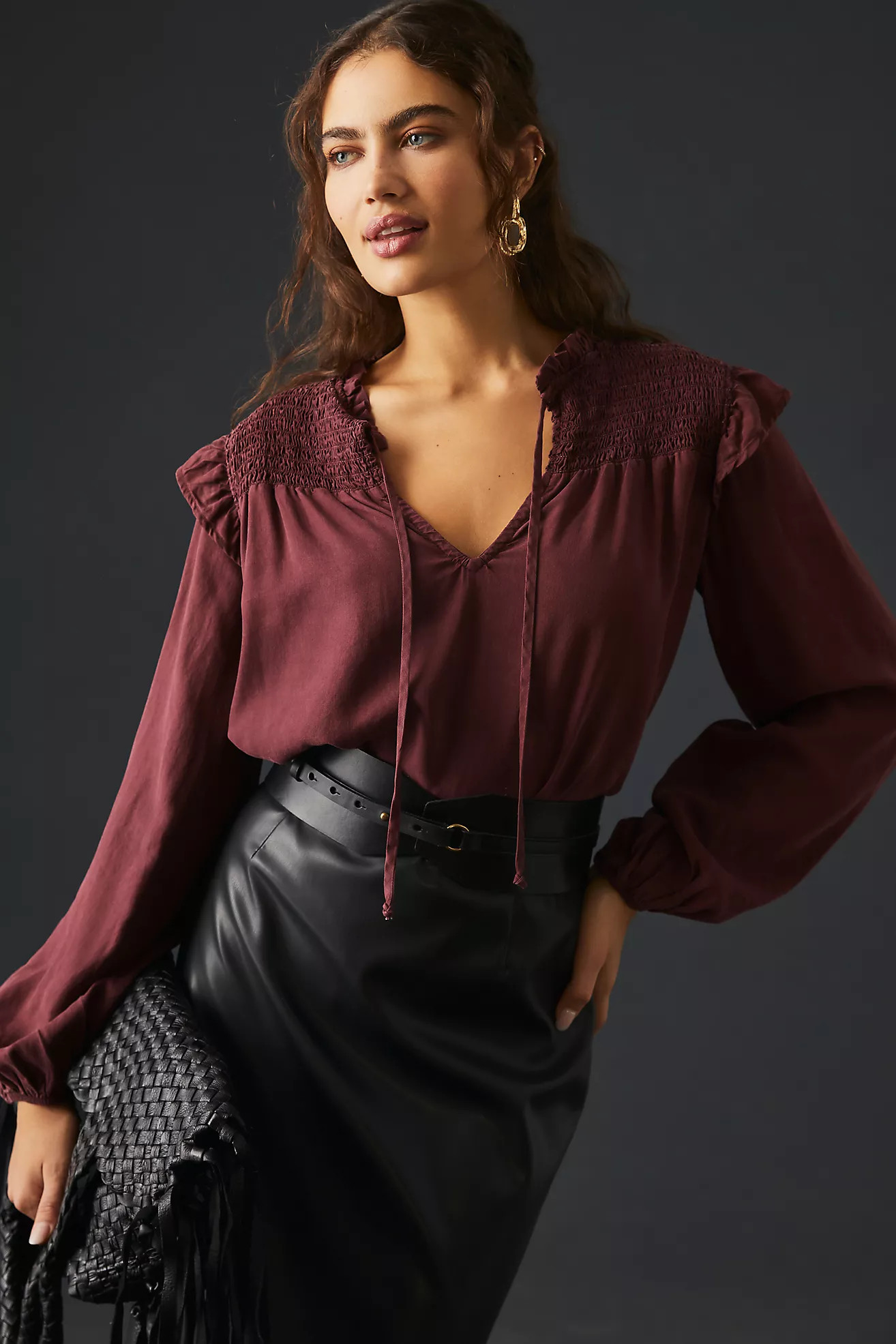 Bella Dahl Smocked Tie-Neck Blouse | Anthropologie (US)