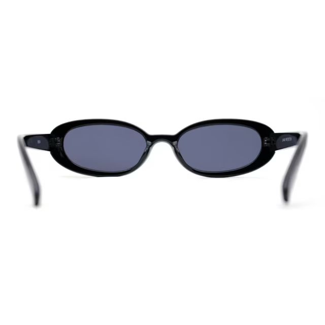 Womens Mod Thin Plastic Narrow Oval Retro Sunglasses All Black | Walmart (US)