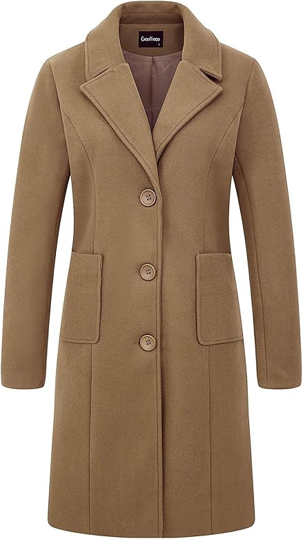 chouyatou Women's Big Notch Lapel Single Breasted Mid-Long Wool Blend Coat | Amazon (US)