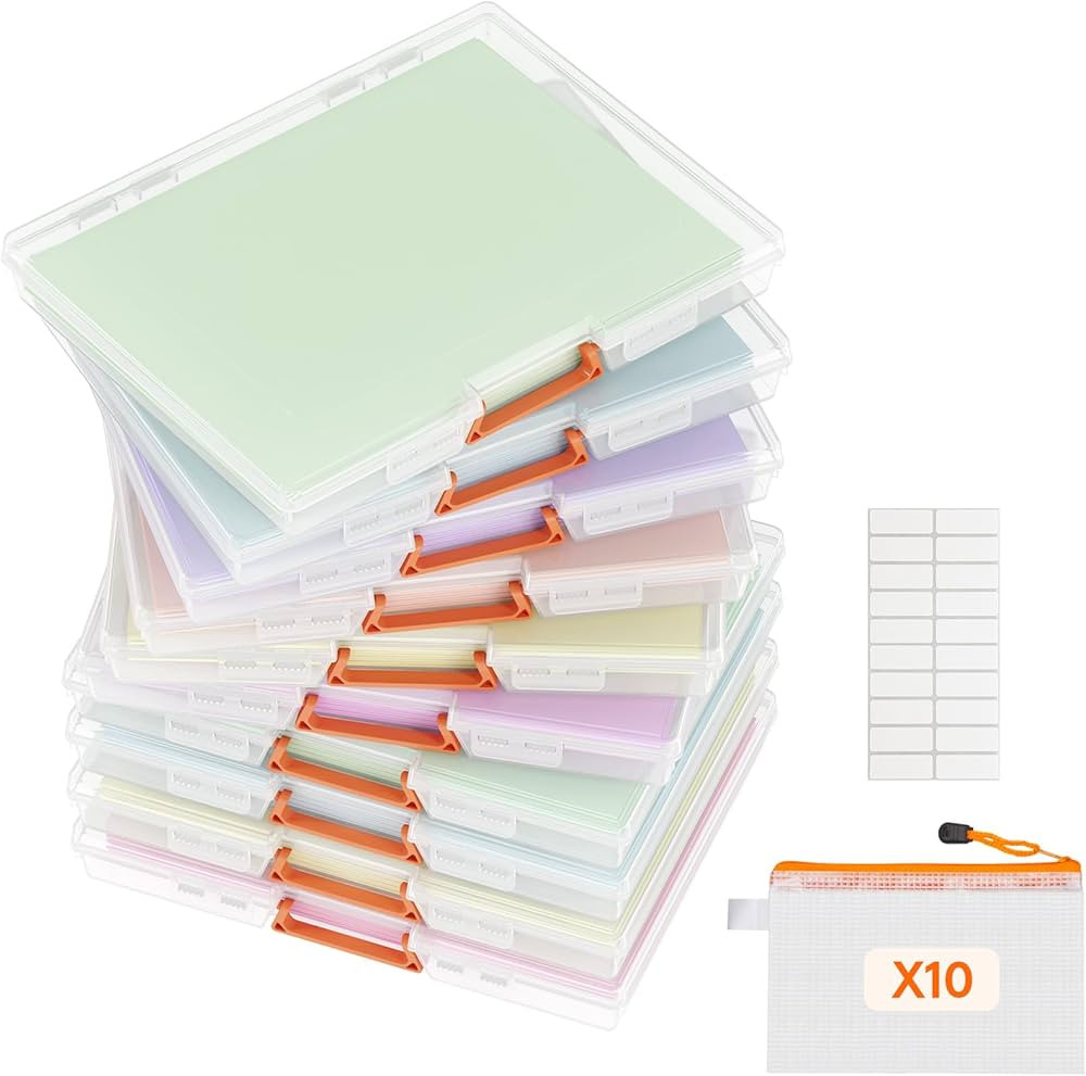 Lifewit 10 Pack Plastic Paper Storage Boxes, A4/Letter Size, 10 Extra Zipper Bags, Sticker Label,... | Amazon (US)