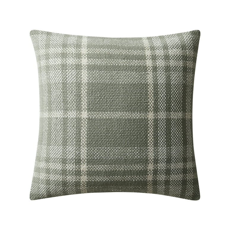 My Texas House Aurelia 20" x 20" Dried Sage Plaid Cotton Decorative Pillow Cover | Walmart (US)