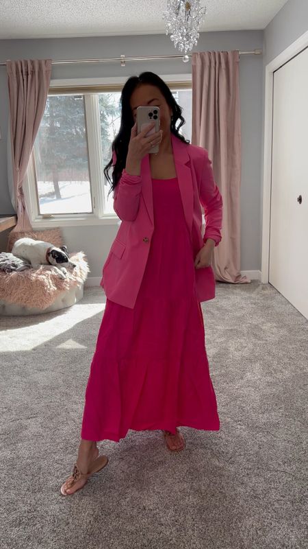 Fun casual blazer outfit for spring or summer! I'm wearing an extra small for the dress!

#allpinkoutfit #maxidress #outfitidea #businesscasual

#LTKstyletip #LTKFind
