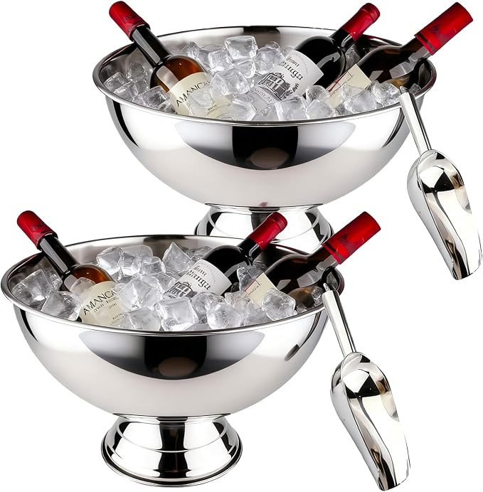 Large Ice Bucket 13L Stainless Steel Champagne Bowl Ice Bucket with Ice Scoop Semicircle Drink Tu... | Amazon (US)