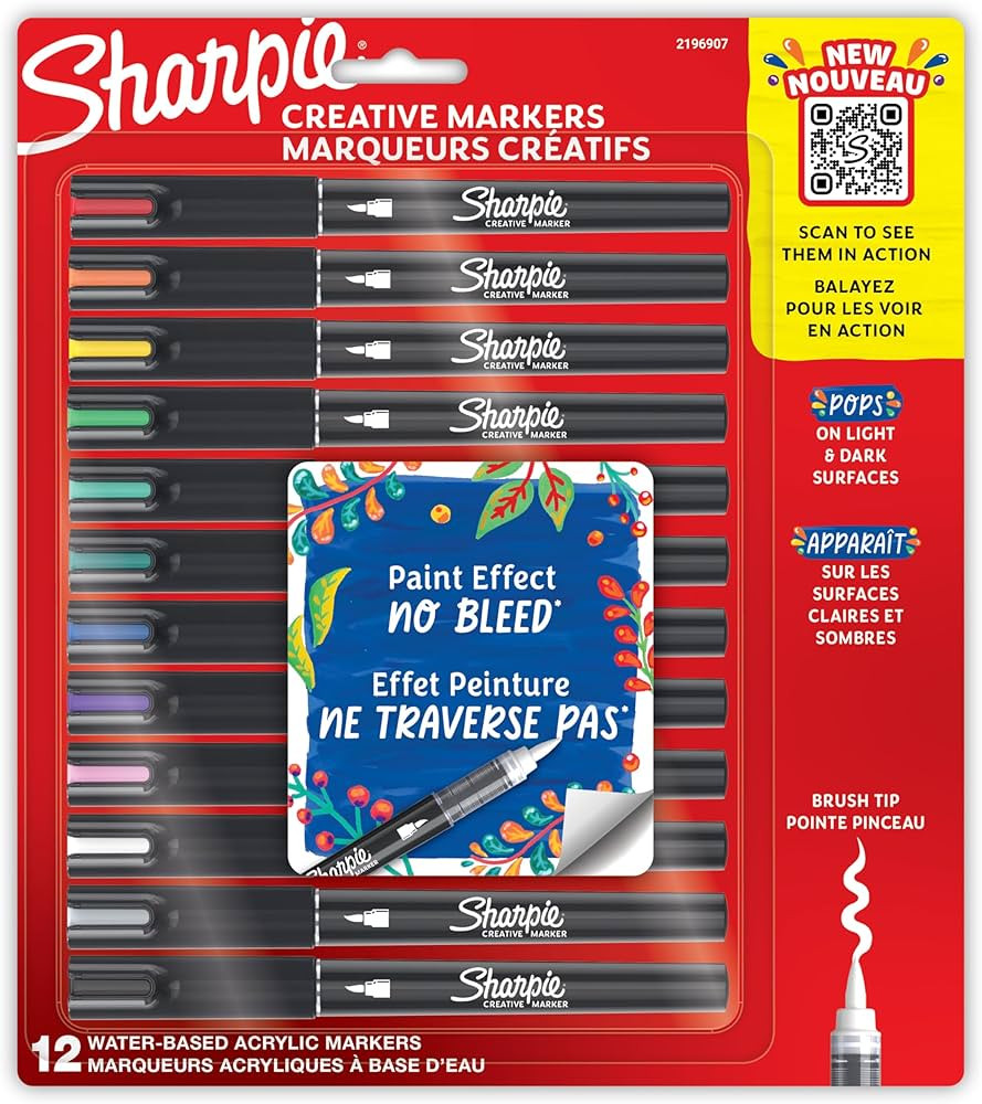 SHARPIE Creative Paint-like Brush Tip Acrylic Markers, Assorted Colors, 12 Count, Perfect for Art... | Amazon (US)