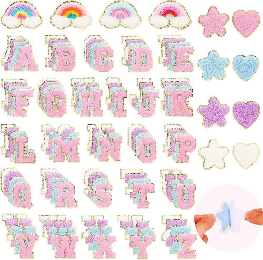 116PCS Self-Adhesive Chenille Letters Patches: Cute Alphabet Rainbow Love Heart Star Patches for ... | Amazon (US)