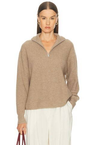 Jenni Kayne Cashmere Half Zip Sweater in Beige | FWRD 