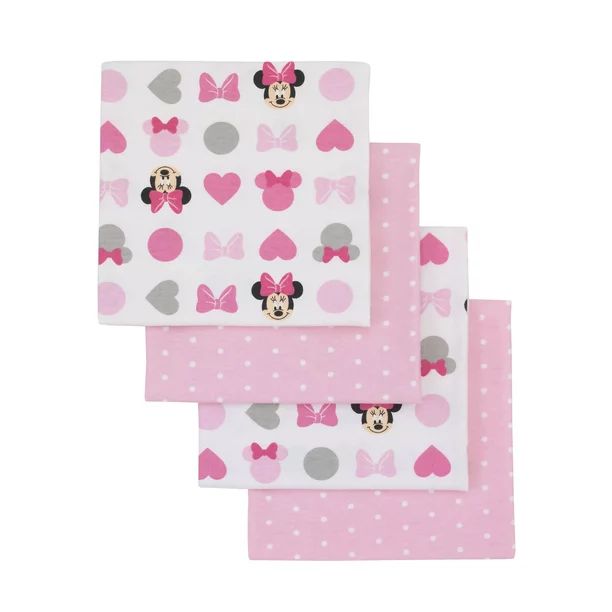 Disney Minnie Mouse Pink, White 4 Pack Flannel Receiving Blankets | Walmart (US)