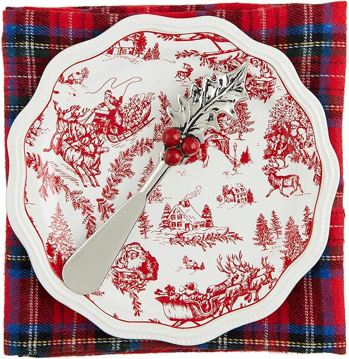 Mud Pie Toile Appetizer Set; plate 6 1/2" dia | towel 26" x 16 1/2" | spreader 5 1/2" | Amazon (US)