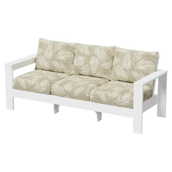 Better Homes & Gardens Ezra Outdoor HDPE Sofa, White with Neutral Palm Cushions | Walmart (US)