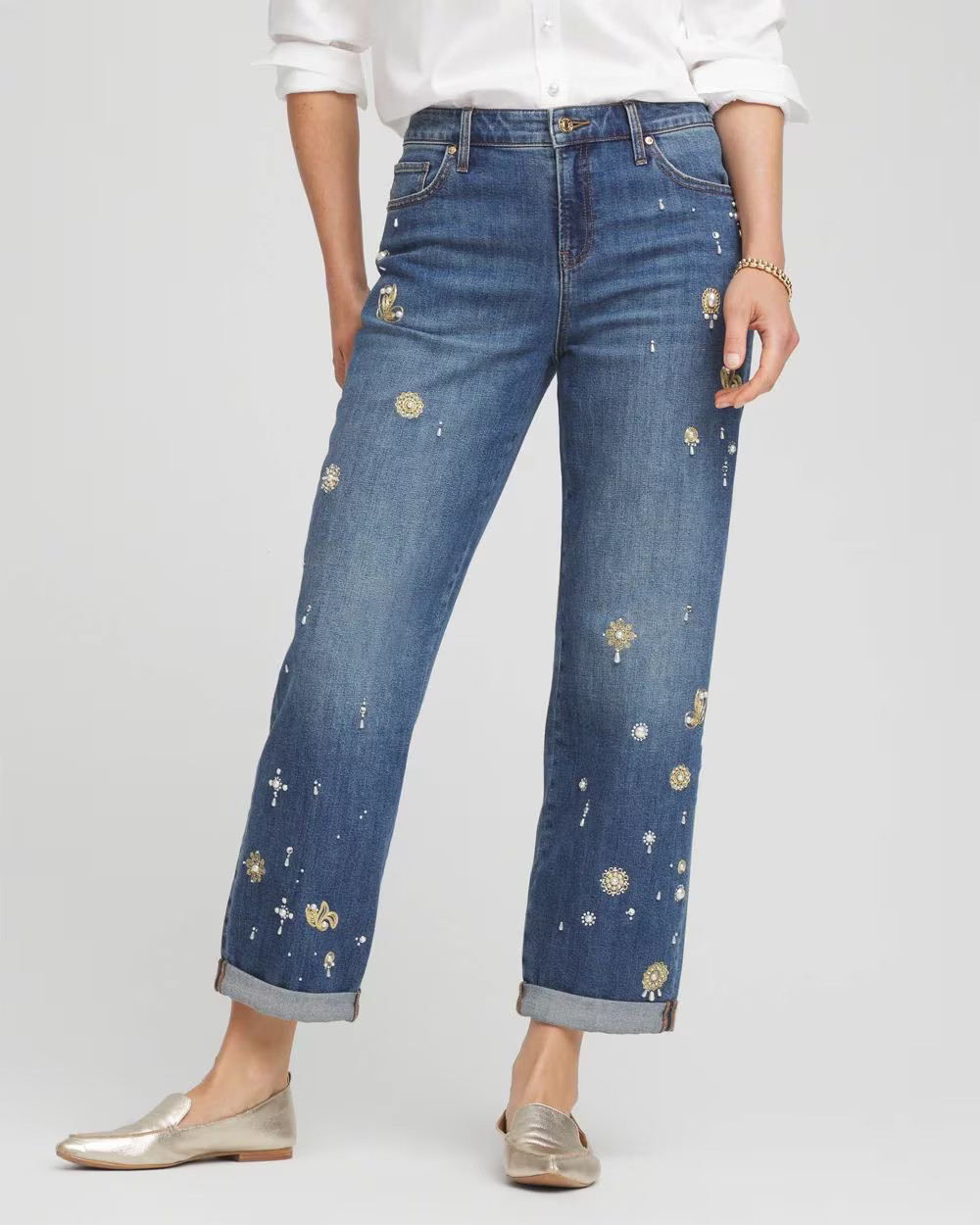 Pearl Brooch Boyfriend Relaxed Cropped Jeans | Chico's