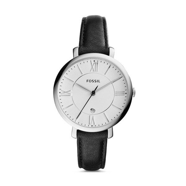 Fossil Women's  Jacqueline Silver Dial Black Leather Watch | Bed Bath & Beyond