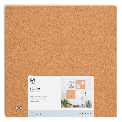 U Brands 14"x14" Square Frameless Cork Board Tile: Wall Mount Bulletin Pinboard with Push Pins, Brown | Target