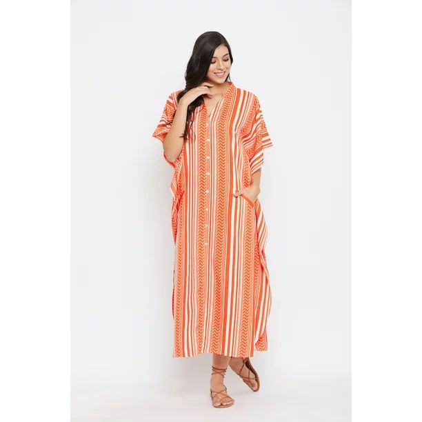Women's Plus Size Kaftan Dresses with Pocket Stripes Boho Long Maxi Dress Ladies Casual Hippie Ki... | Walmart (US)