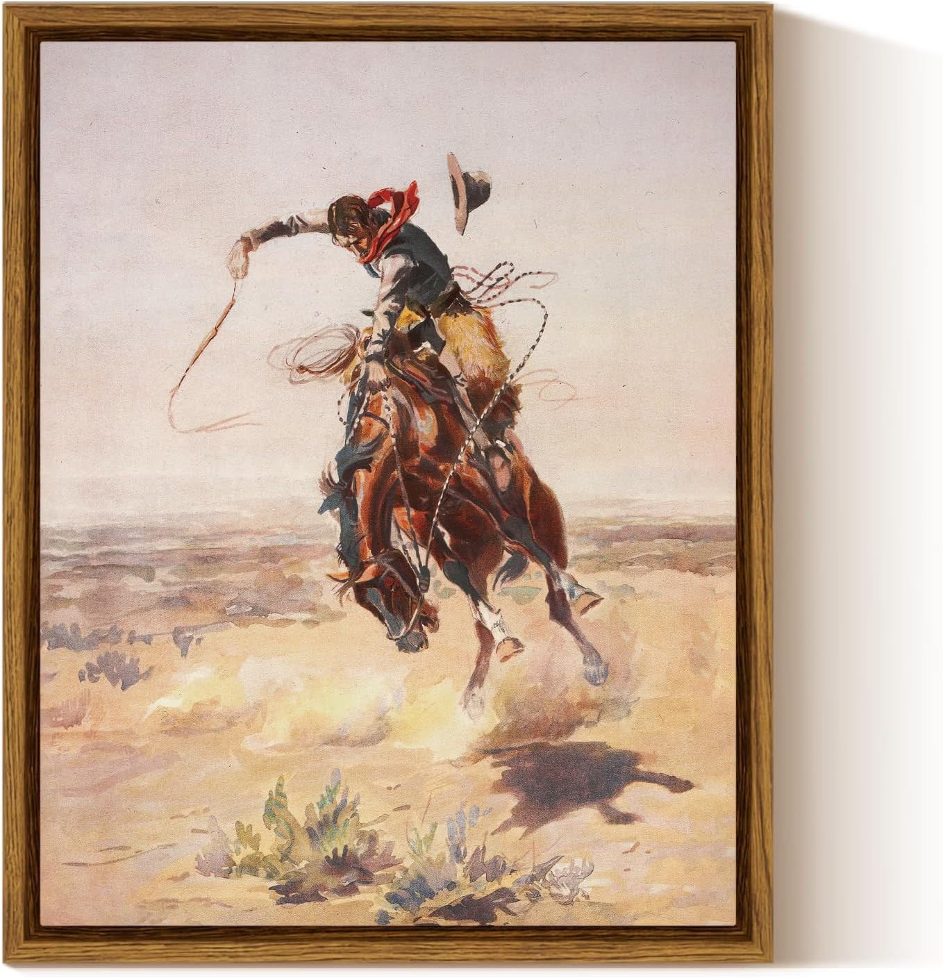 InSimSea Framed Canvas Wall Art Western Cowboy Decor Rustic Vintage Cowboy Oil Paintings Horse Riders of Mid-Century Art Prints Ranch Lunar Landscape Wall Pictures Antique Wall Decor Aesthetic Posters | Amazon (US)