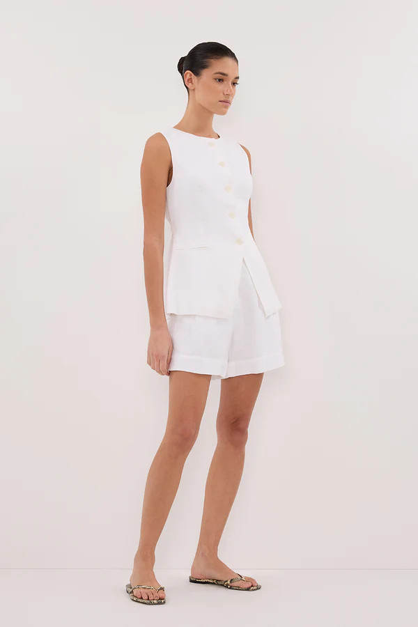 ALESSIA WHITE LINEN  VEST | DISSH