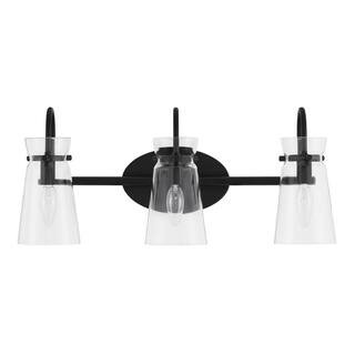 Hampton Bay Vinton Place 22 in. 3-Light Matte Black Bathroom Vanity Light with Clear Shades-DSHD1... | The Home Depot