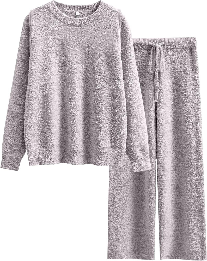 ANRABESS Women's Fuzzy Fleece Pajama Sets 2 Piece Outfits Long Sleeve Top Wide Leg Pants Casual L... | Amazon (US)