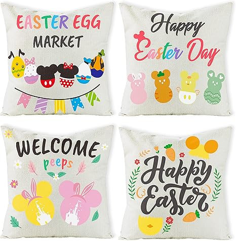 6sisc 4Pcs Easter Mouse Pillow Cover Set Happy Easter Day Egg Market Bunny Carrot Welcome Peeps L... | Amazon (US)