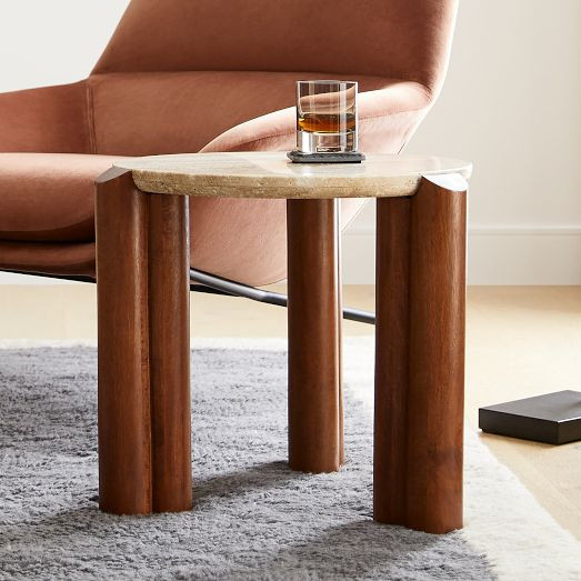 Travertine Solid Wood Side Table (23") | West Elm (US)