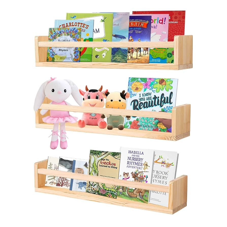 AZSKY Nursery Book Shelves 24 Inch Rustic Natural Wood Floating Shelves,Wall Book Shelves for Far... | Amazon (US)