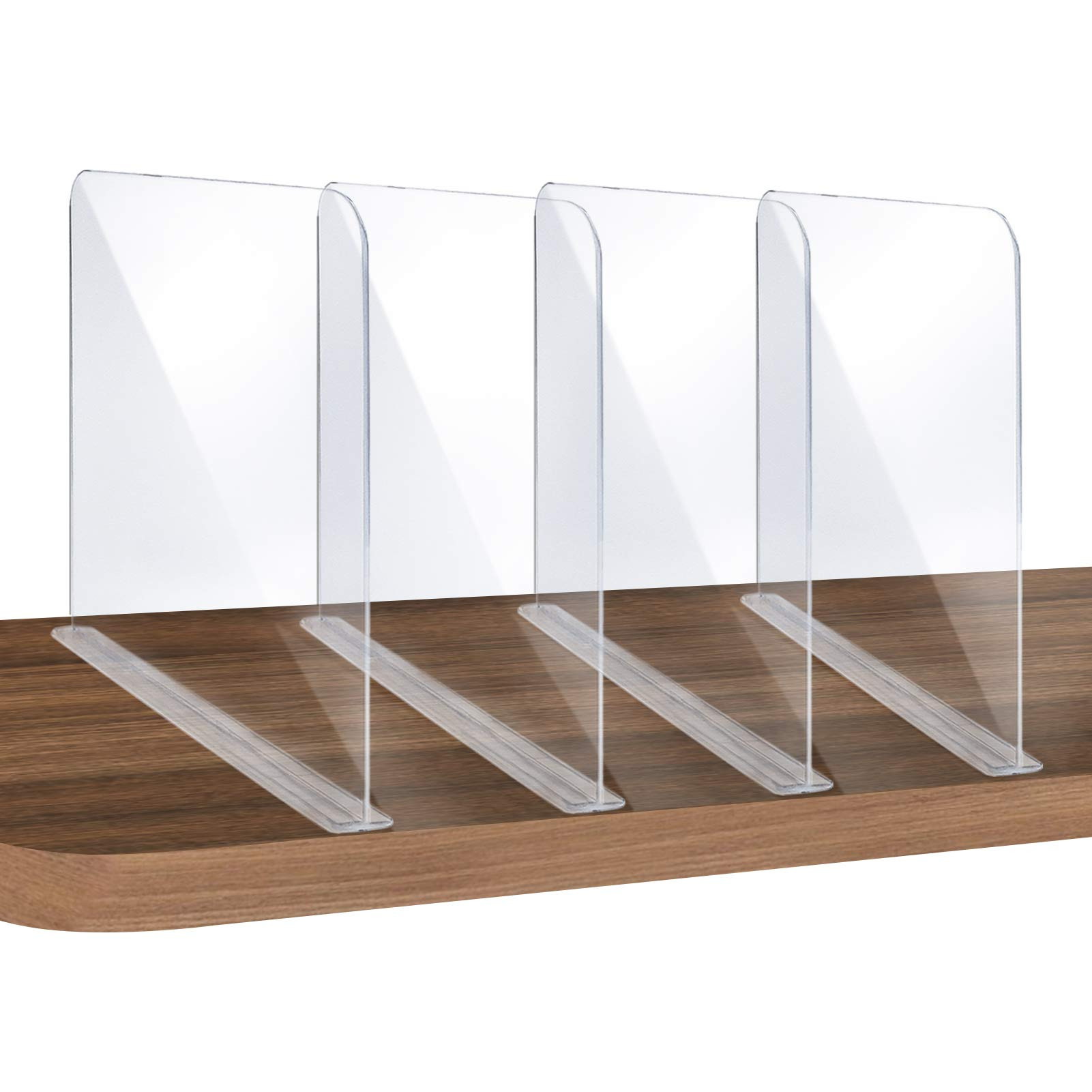 ROUFA 4Pcs Clear Acrylic Shelf Dividers, Adjustable Closet Organizer Fit for Any Thickness of Shelves, Multi-Purpose Wood Shelf Separators for Bedroom, Kitchen, Office, Bathroom, 11.8''x11'' | Amazon (US)