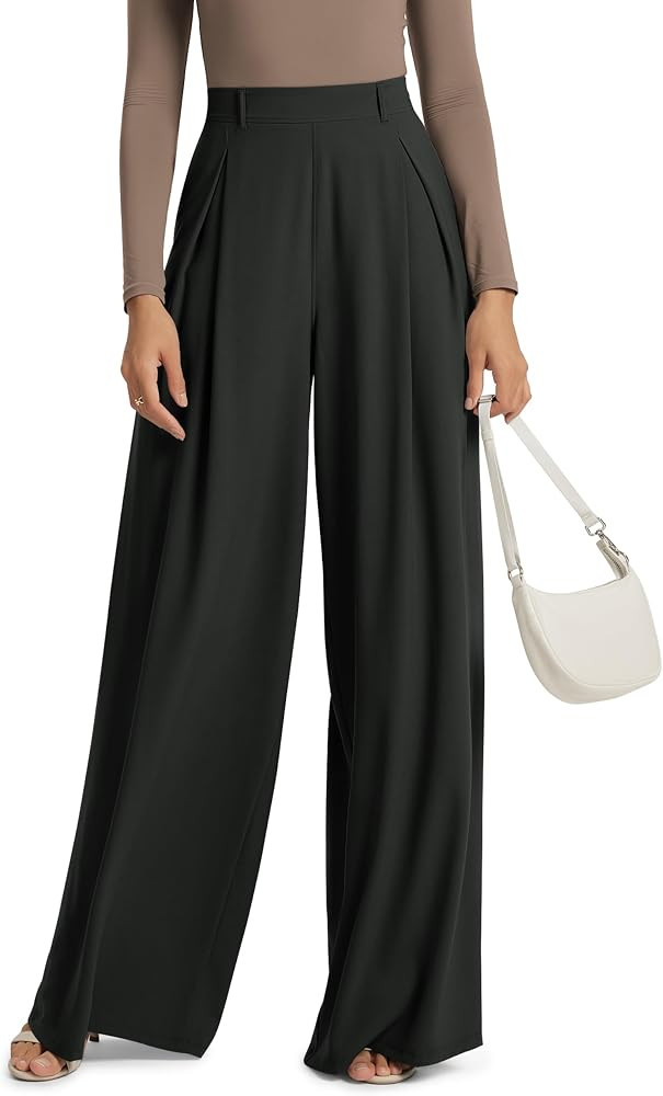 ODODOS Pleated Extra Wide Leg Pants for Women Flowy Lightweight High Waist Trouser with Pockets -... | Amazon (US)
