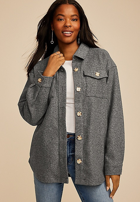 Gray Faux Wool Shacket | Maurices