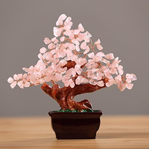 Parma77 Feng Shui Natural Rose Pink Quartz Crystal Money Tree Bonsai Style Decoration for Wealth and | Amazon (US)