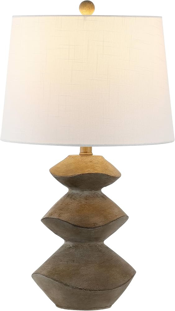 JONATHAN Y 24.5" Brown Wood Finish Coastal 3-Stack Cairn LED Table Lamp for Living Room, White Li... | Amazon (US)