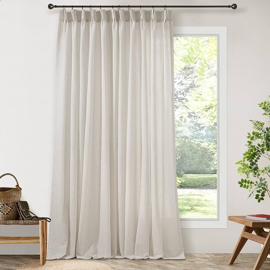 Extra Wide Pinch Pleated Linen Curtains 102 Inch Length for Living Room Light Filtering Semi Shee... | Amazon (US)