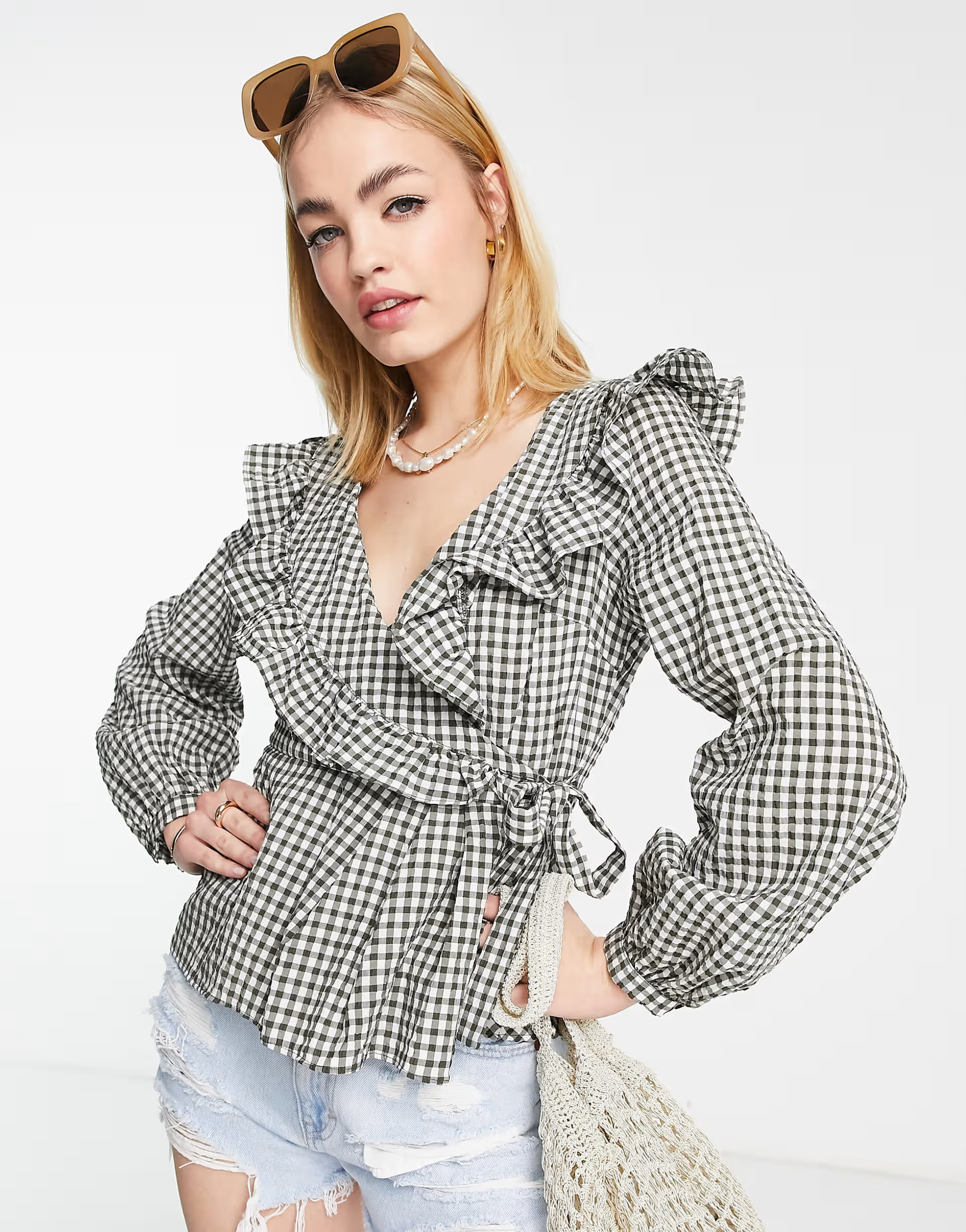 Topshop gingham wrap blouse in multi | ASOS (Global)