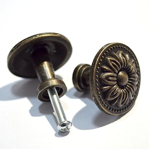 8 PCS Round Bronze Knobs Antique Drawer Handles Vintage Decorative Floral Pulls Single Hole for C... | Amazon (US)