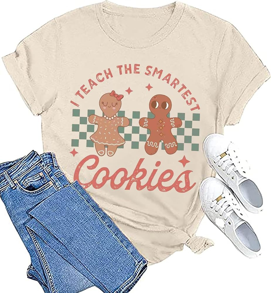 I Teach The Smartest Cookies T-Shirt Women Funny Teacher Christmas Shirt Cute Graphic Xmas Tees R... | Amazon (US)