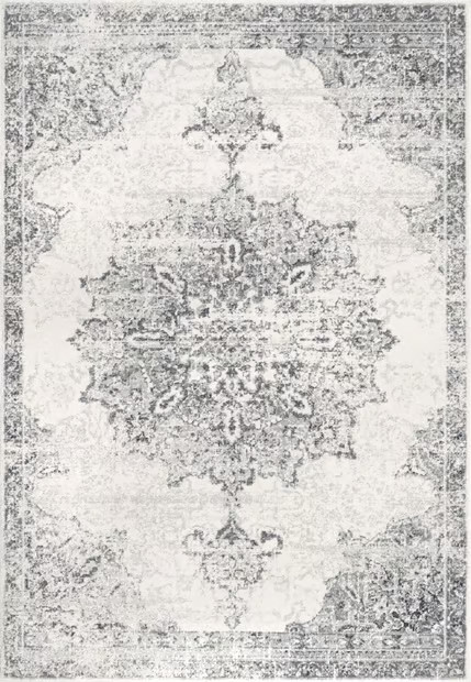 Gray Sunny Wildflower Medallion 6' 7" x 9' Area Rug | Rugs USA